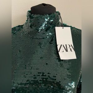 Zara Green Sequin Mock Neck Top-Small